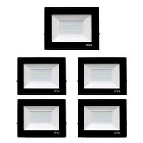 Kit 5 Refletores Led Slim Alumínio Preto 150W Branco-Frio