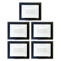 Kit 5 Refletores Led Slim Alumínio Preto 200w Branco-Frio
