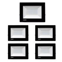 Kit 5 Refletores Led Slim Alumínio Preto 300w Branco-Frio