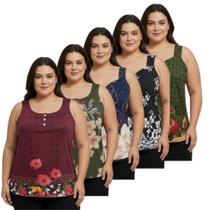 Kit 5 Regata Malha Fria Senhoras GG Soltinhas Confortáveis.