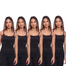Kit 5 Regatas de Alcinha Canelada Feminina Lisa Blusa Blusinha Básica Treino Academia