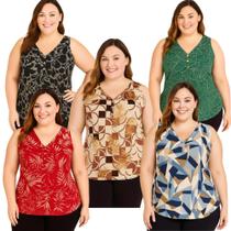 Kit 5 regatas Feminina Liganete Malha Fria Estampadas GG