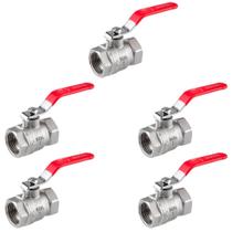 Kit 5 Registros Válvula Esfera Docol 1" Pol Cromado Vermelho