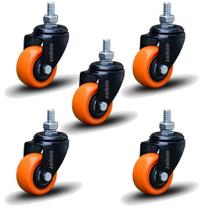 Kit 5 Rodízio Linha Black Parafuso 3/8" 50mm Sem Freio 250kg Laranja - Colson