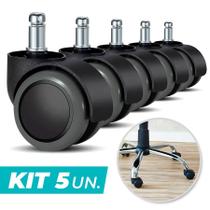 Kit 5 Rodízios Rodinhas Para Cadeira de Escritório Gamer Silicone Anti-risco Pino 11mm