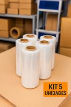 Kit 5 Rolo Filme Stretch Manual Transparente 100m Plastico Embalagens Produtos- 10 cm Kit 5 Rolo Filme Stretch Manual Transparente 100m Plastico Embalagens Produtos- 10 cm