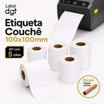 Kit 5 Rolos Etiqueta Couche 100x100mm Branca Sem Serrilha Kit 5 Rolos Etiqueta Couche 100x100mm Branca Sem Serrilha