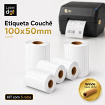Kit 5 Rolos Etiqueta Couche 100x50mm Branca Sem Serrilha