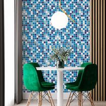 Kit 5 Rolos Papel De Parede Adesivo Pastilha Azul 3,0M Kit 5 Rolos Papel De Parede Adesivo Pastilha Azul 3,0M