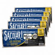 Kit 5 Rolos Sacos de Lixo Sacolar Olar Home 15L 30L 50L 100L