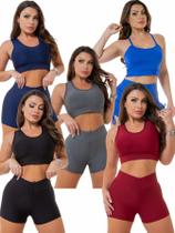 Kit 5 Roupa de academia conjunto short e top suplex confortável feminino básico