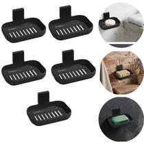 Kit 5 Saboneteira Com Suporte de fixação Adesivo Para Parede Preto Arqplast