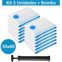 Kit 5 Sacos a Vácuo Hermético 50x60cm Edredom Toalhas Roupas + Bomba