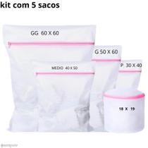 Kit 5 Sacos De Lavar Roupas Delicadas protetores ziper intimas duraveis rede poliester resistente