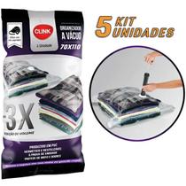 Kit 5 Sacos Organizador a Vácuo Grande Para Guardar Edredom Jogo de Lençol Roupas 70x110cm - Clink