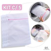 Kit 5 Saquinho De Lavar Roupa Intima Delicada Maquina 30X40