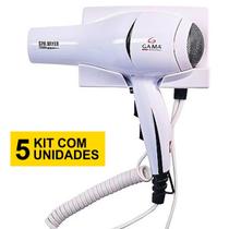 kit 5 Secador De Cabelo Gama Italy 2000w Ions Quente Frio Suporte Fixo Parede Banheiro Hotel Motel Pousada Academia Antifurto