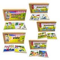Kit 5 Sequência Lógica Educativo Brinquedo Pedagógico Cognitivo de Madeira Carlu 5 anos
