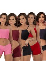 Kit 5 Short Doll Virgínia Liso Confortável Pijama Feminino Roupa de Dormir Casual Delicado