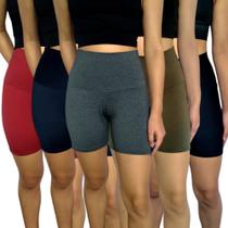 Kit 5 Shorts Femininos Meia Coxa Justos Cós Cintura Alta Lisos Cores Sortidas Suplex PP ao Plus Size