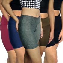 Kit 5 Shorts Femininos Meia Coxa Justos Cós Lisos Cores Sortidas Suplex Pp ao Plus Size