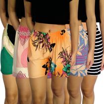 Kit 5 Shorts Femininos Meia Coxa Soltinhos Elástico Estampas Sortidas Viscolycra Pp ao Plus Size Kit 5 Shorts Femininos Meia Coxa Soltinhos Elástico Estampas Sortidas Viscolycra Pp ao Plus Size