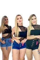 kit 5 shorts jeans feminino, cintura alta, de fabrica