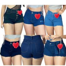 Kit 5 Shorts Jeans Femininos Cintura Alta Modelos Variados