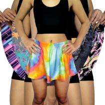 Kit 5 Shorts Saias Femininos Godê Elástico Estampas Sortidas Suplex PP ao Plus Size