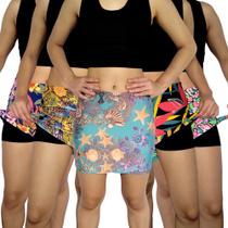Kit 5 Shorts Saias Femininos Justos Elástico Estampas Sortidas Suplex PP ao Plus Size