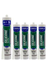 Kit 5 Silicone Cibrasil Neutro Pia Box Azulejo Granito Cerâmica Janelas Alumínio Vidro Cibra Flex 240g Kit 5 Silicone Cibrasil Neutro Pia Box Azulejo Granito Cerâmica Janelas Alumínio Vidro Cibra Flex 240g