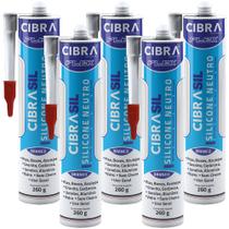 Kit 5 Silicone Cibrasil Neutro Pia Box Azulejo Granito Cerâmica Janelas Alumínio Vidro Cibra Flex 240g