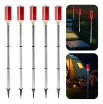 Kit 5 Sinalizador Solar Poste Led De Chão Jardim Vermelho