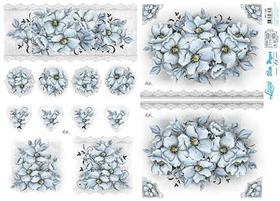 Kit 5 Slim Paper Decoupage SPL1-002 Flores Cinza Lili Negrão 47,3x33,8cm - Litoarte