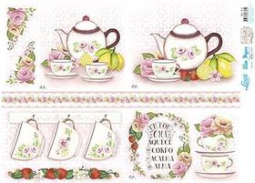 Kit 5 Slim Paper Decoupage SPL1-010 Kit Chá Rosas Lili Negrão 47,3x33,8cm - Litoarte