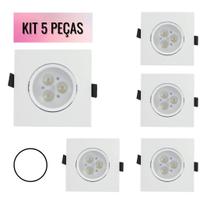 KIT 5 Spot 3W Quadrado LED SMD Bivolt Branco Frio 6500K