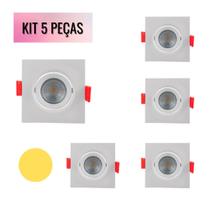 KIT 5 Spot 7W Quadrado LED COB Direcional 3500K Branco Quente Bivolt