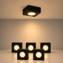 Kit 5 Spot Beiral Led Incluso de teto 3000k Branco Quente Bivolt Quadrado Preto ALUT000670-5 Alut