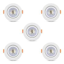 Kit 5 Spot Cob Direcionável Redondo LED 5w Bivolt Teto