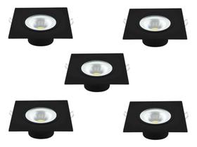 Kit 5 Spot Cob Preto Direcionável Quadrado 5w Branco Quente