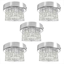 Kit 5 Spot Cristal Plafon Sobrepor Prata Brilhoso Corredor Kit 5 Spot Cristal Plafon Sobrepor Prata Brilhoso Corredor