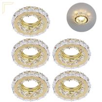Kit 5 Spot Embutir Cristal K9 Inox Dourado Redondo Mr16