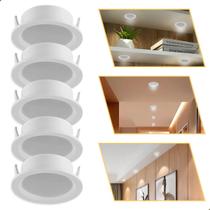 Kit 5 Spot Embutir De Led Downlight 5w 3000k Redondo Recuado