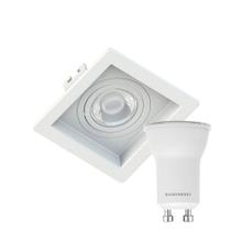 Kit 5 Spot Embutir Quadrado Recuado Mini Dicroica Mr11 Branco + Lâmpada LED 4w 4000k