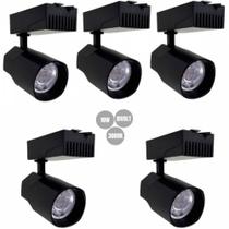 Kit 5 spot led 10w trilho eletrificado preto 3000k galaxy