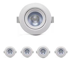 Kit 5 Spot Led 3w Embutir Direcionável Redondo Teto Sanca