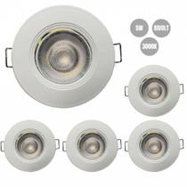 Kit 5 spot led 5w bivolt 3000k redondo foxlux led90.39