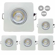 Kit 5 spot led 5w bivolt 6500k quadrado foxlux led90.36