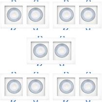 Kit 5 spot led duplo direcionavel recuado embutir branco 10w branco frio 6000k ctb