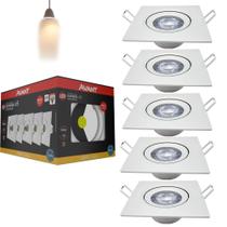 Kit 5 Spot Led Embutir Direcionável Quadrado Amarelo Quente